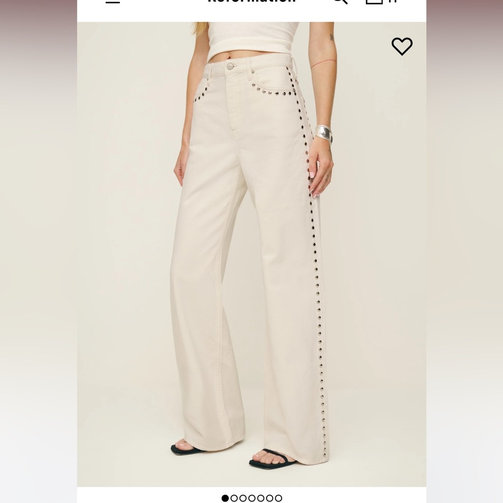 Reformation Cary slouchy high rise jeans in Di latte studded size 25